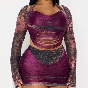 Felicia Fringe Mesh Micro Mini Dress - Purple/Brown - XS
#partyoutfit #Y2K